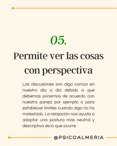 Las discusiones son algo común en nuestra vida. Debemos ponernos de acuerdo con nuestra pareja, por ejemplo, o saber establecer límites cuando algo nos molesta. La relajación ayuda a adoptar una postura más neutral y descriptiva de lo que ocurre