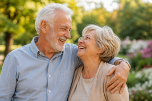 La vejez y la salud mental: cómo afrontar el envejecimiento de forma saludable 2 Pareja mayor sonriendo y disfrutando de un paseo juntos como ejemplo de envejecimiento saludable, bienestar emocional y relaciones afectivas en la vejez.